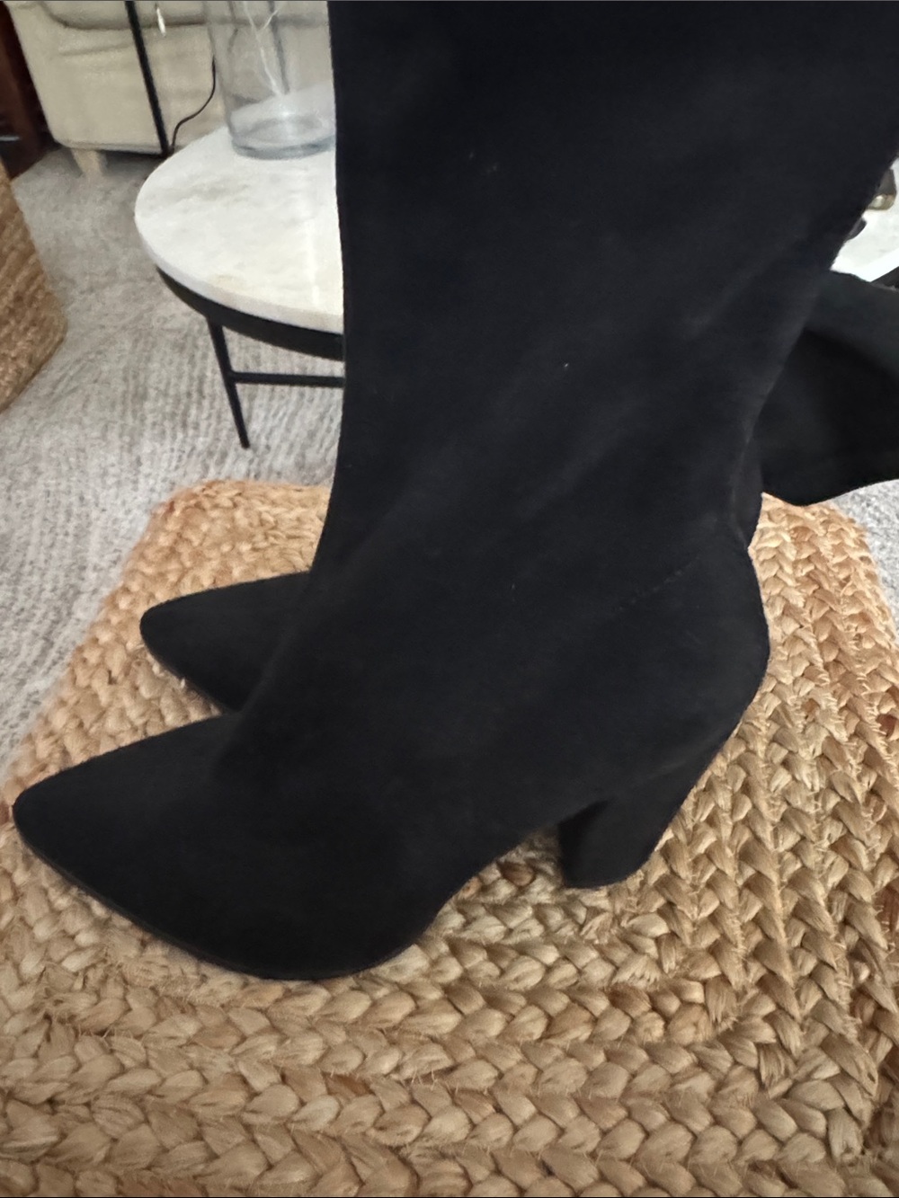 Women’s Black Faux Suede Sock Block Heel Boots mid-calf from Nasty Gal Sz 8